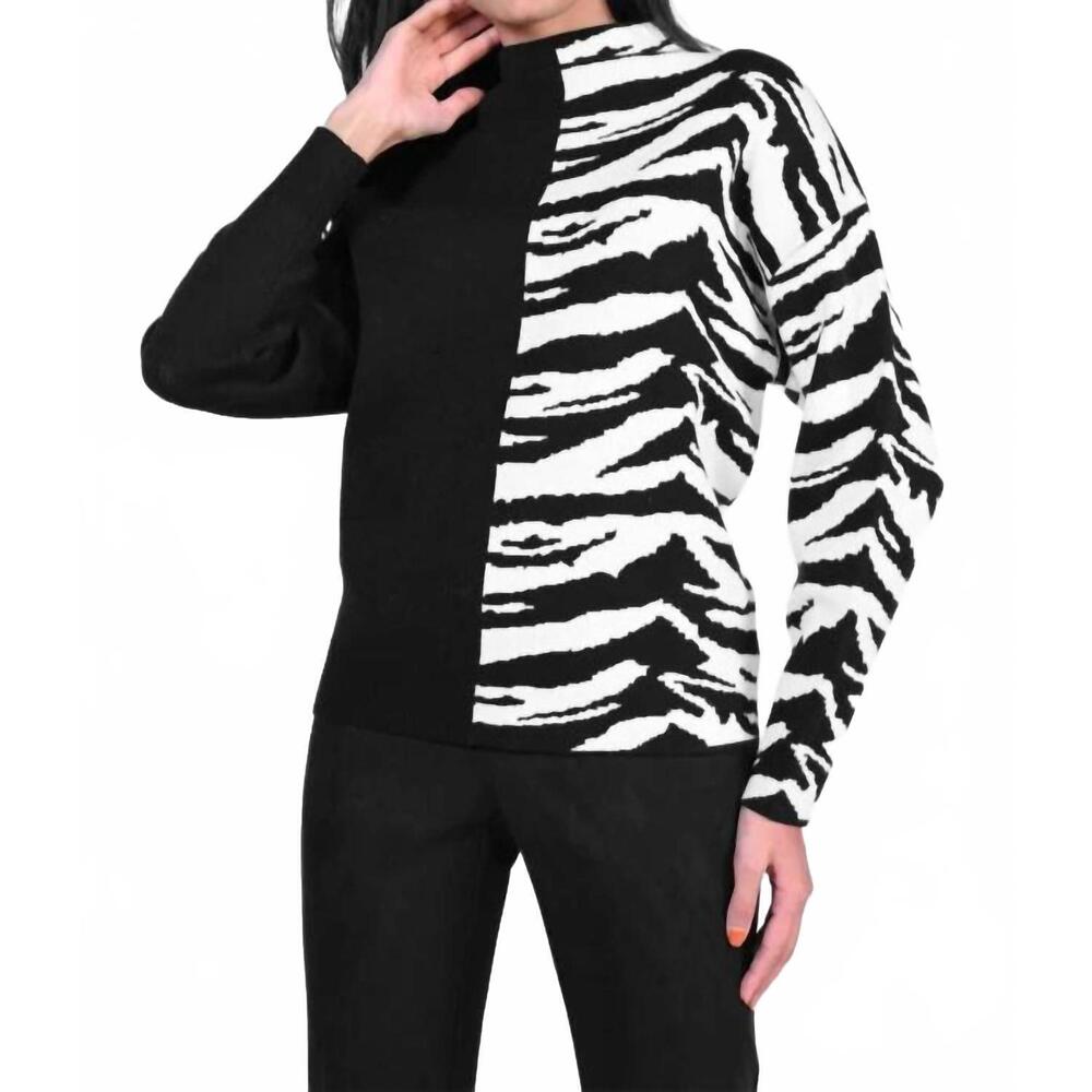 NEW FRANK LYMAN long sleeve zebra sweater in black and white